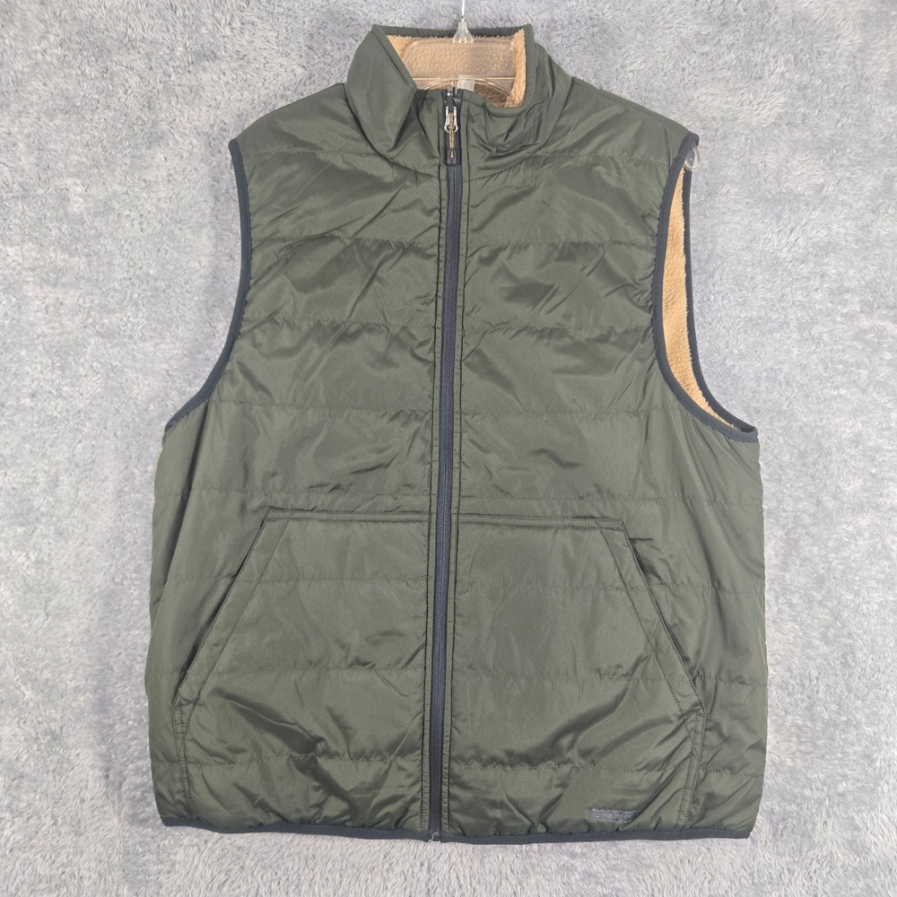 Free Country‎ Womens Reversible Puffer Vest Olive Green Sherpa Lined Full Zip L